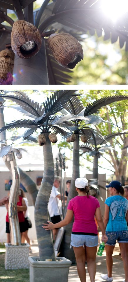 image of 2 steel palm trees