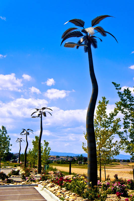 image of 2 steel palm trees